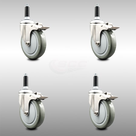 Service Caster 5 Inch 316SS Gray Poly Swivel 7/8 Inch Expanding Stem Caster Set Lock Brake SCC-SS316TTLEX20S514-PPUB-78-4